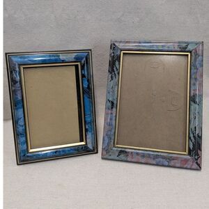 Vintage Style Floral Picture Frame Lot 2 Blue Gold Grandmillennial Decor